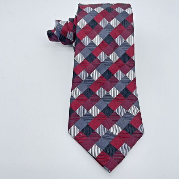 Geoffrey Beene Tile Diamond Pattern Men's 100% Silk Necktie Multi Color Handmade - Picture 3 of 16
